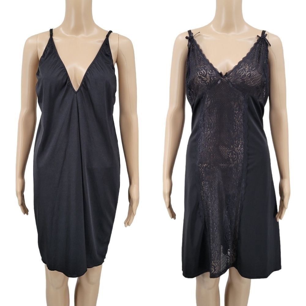DREAM girl and Body Form Women's Plus Size Black Lace Chemise Negligee Lot of 2